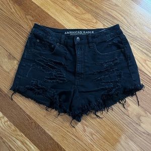 American Eagle black high rise distressed festival short